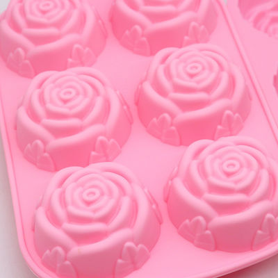 ローズフラワー形 シリコンケーキ装飾のためのチョコレート模具 ローズレッド3Dで焼く
