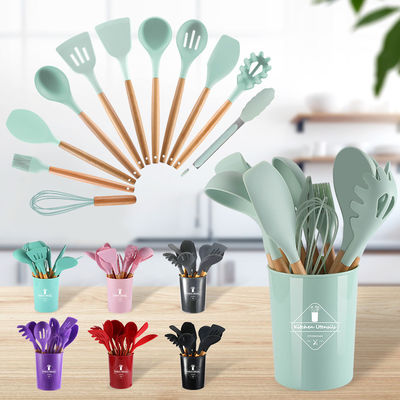 木製のハンドル付きのシリコンキッチン用具 12枚 炊飯器 キッチン用具