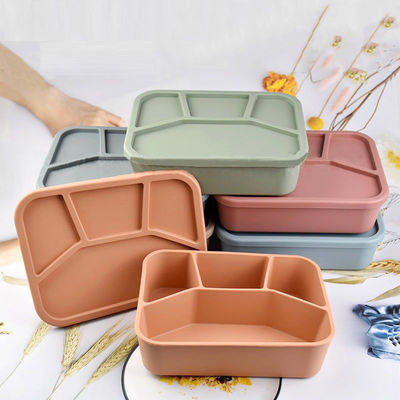 食品グレード シリコン ベント ランチボックス 蓋と4つのコンパートメントの折りたたみ容器