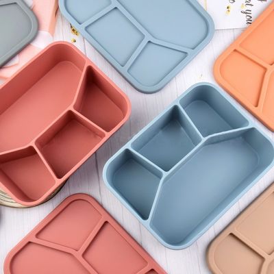 食品グレード シリコン ベント ランチボックス 蓋と4つのコンパートメントの折りたたみ容器