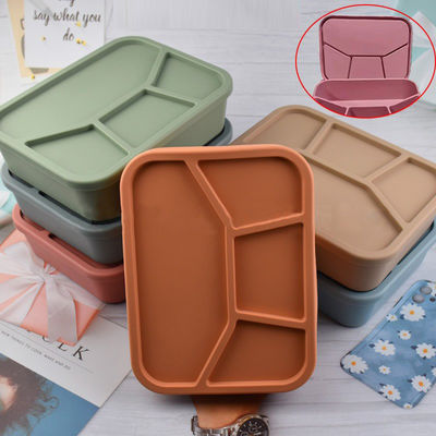 食品グレード シリコン ベント ランチボックス 蓋と4つのコンパートメントの折りたたみ容器