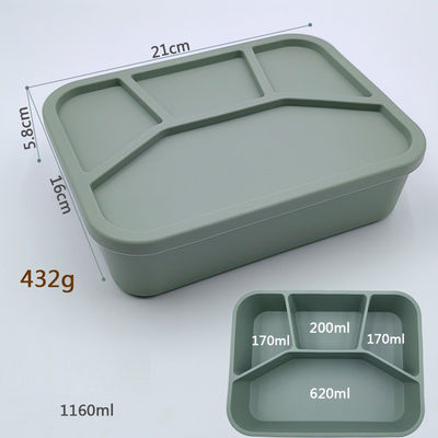 食品グレード シリコン ベント ランチボックス 蓋と4つのコンパートメントの折りたたみ容器